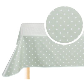 Home Direct Rectangular Oilcloth PVC Wipe Clean Tablecloth Table Cover 140cm x 180cm 55x70 Polka Dot Sage Green