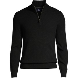Lands' End Mens Fine Gauge Cashmere Quarter Zip Black Regular Large