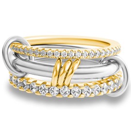 Affolace Stackable Rings for Women Non Tarnish, 14K Gold Plated Spinelli Kilcollin Ring Dainty CZ Rings Multi Chunky Silver Gold Ring Mixed Metal Stacking Rings Set Gold Jewelry for Women Ring Size 8