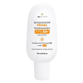 Protector Solar Facial en crema SPF 30+, Biodegradable, con Vitamina E y Ácido Láctico, 100 ml Beohemp