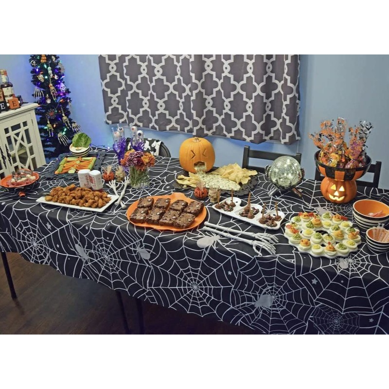 Jwssor Halloween Tablecloth,274x130cm Waterproof Spider Tablecloth for Halloween Party Decoration