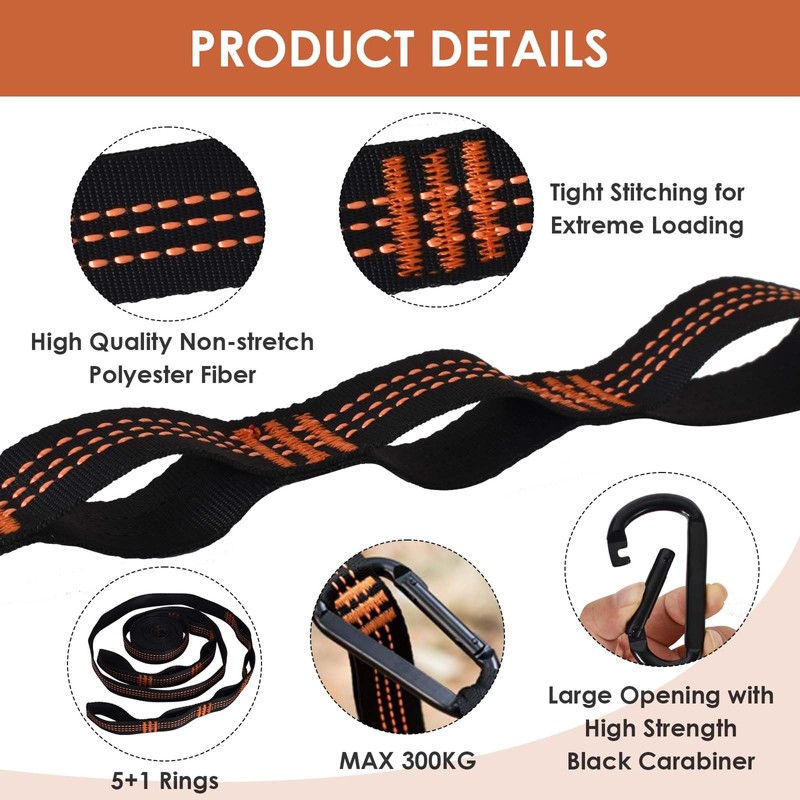 Adjustable Hammock Straps 2 Pack, Tree Swing Straps with 2