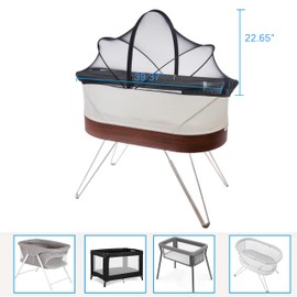 Akiky Bassinet Cover Mosquito Net with Two-Way Zippers Foldable Playpen Bassinet Bedside Sleeper Tent to Keep Cats/Bugs Out(Black)