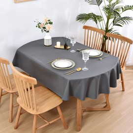 Wolkemer Oval Tablecloth 60 x 84 Inch Washable Fabric Table Cloth Solid Grey Table Cover for Dining Wedding Party Banquet Tabletop Decoration