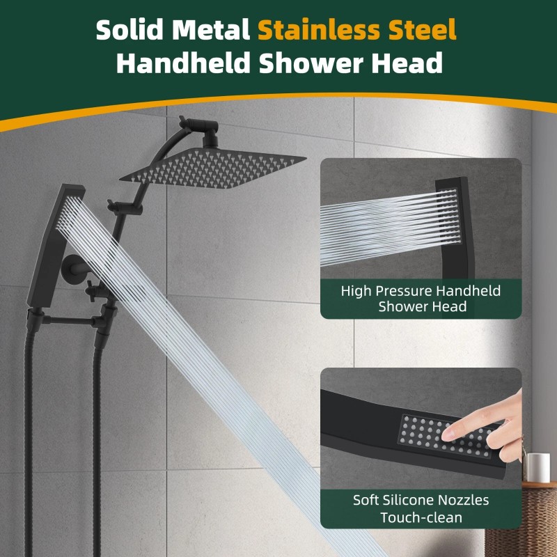 Hibbent All Metal 10'' Rainfall Shower Head Combo,High Pressure Handheld