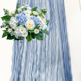 Sevenpers Table Runner Light Blue Cheesecloth 90x300cm – Crinkled Cotton Decor for Baby Shower, Boy Birthday, Couple Dinner, Easter Table, Rustic Party