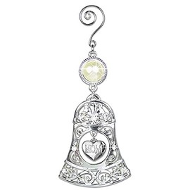 BANBERRY DESIGNS Mother Ornament - Silver Bells Christmas Ornament with Engraved Mom Heart Charm - Silver Filigree Ornament with Decorative Scroll Hook
