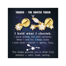 Zodiac Constellation Flat Back Stud Earrings – 14K Gold Plated Surgical Steel Studs with CZ, Dainty Screw Back Earrings for Women, Stainless Steel Flatback Stud Set Inspired Horoscope Jewelry Gifts (Taurus (2pcs Single Earring Not a Pair))