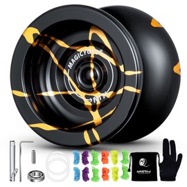 MAGICYOYO N11 Professional Unresponsive Yoyo N11 Dual Purpose Alloy Trick YoYo Ball (Black with Golden) with Bag, Glove, 12 Yoyo Strings and Responsive Bearing Kit
