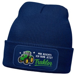 MoonWorks® Children's Winter Beanie for Boys with Saying Tractor Driving Print Farmer Knitted Hat Children's Hat Navy One Size, navy