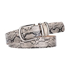 NiceYnn Women's Skinny Leather Snake Belts for Jeans Dresses Fashion Retro Vintage Alloy Silver Pin Buckle Ladies Leopard Thin Casual Waist Belt Beige