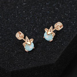 Liaya Unicorn Earrings for Girls Women - 925 Sterling Silver Hypoallergenic Cute Opal Stud Earring for Sensitive Ears, 14K Gold Plated Mini Animal Earrings Jewelry Lovely Gifts for Kids & Little Girls