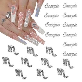 XEAOHESY 20 Pieces Silver Alloy Scorpio Zodiac Nail Charms 10pcs Scorpio Symbols Sign Charms for Nails 10pcs Scorpio Words Nail Charms for Women Nail Art Decoration