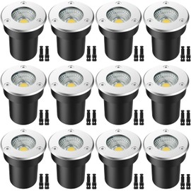 LEDVIE LED Landscape Lights, 12 Pack 7W LED Ground Lights with 24 Connectors Low Voltage In Ground Well Lights Pathway Lights Daylight White, Waterproof Landscape Lighting for Driveway Deck Garden