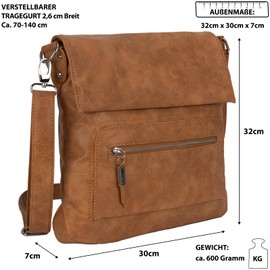 EAAKIE Women's Shoulder Bag, Handbag, Shoulder Bag with Leather Look and Many Compartments, Cognac