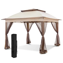 EAGLE PEAK 11'x 11' Pop-Up Gazebo Shelter with Screen Wall Panels Instant OutdoorTent with 121 Square Feet of Shade,Tan