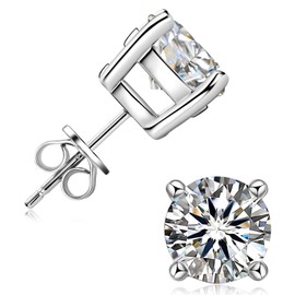 Inf.Story Moissanite Stud Earrings, 2.0ct D Color VVS1 Brilliant 925 Sterling Silver 4 Pong Stud Earrings for Women or Men Birthday Gifts (Silver)