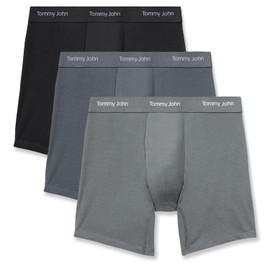 Tommy John Men's Luxe Modal 6" Boxer Brief Underwear 3-Pack (Black/Turbulence/Monument, X-Large)