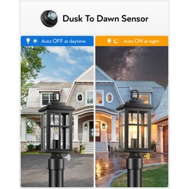 OPAXIS Dusk to Dawn Outdoor Post Lights, Black Post Lights Outdoor with Pier Mount Base, Waterproof Lamp Posts Outdoor Lighting with Tempered Glass for Garden, Porch Patio(Hardwired 120V, Not Solar)