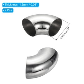 PATIKIL Pack of 2 Stainless Steel Pipe Elbow 90 Degree Elbow 76 mm OD Steel Exhaust Pipe Connector Stainless Steel Elbow 304 Stainless Steel Pipe for Exhaust Pipe Stair Railing Car HVAC
