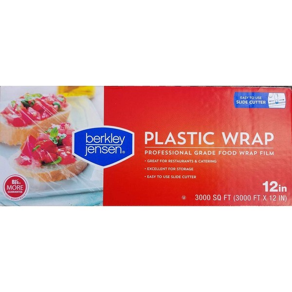 Berkley Jensen Professional Plastic Wrap with Cutter Slide 3000 Foot X 12 Inches Food Service Film