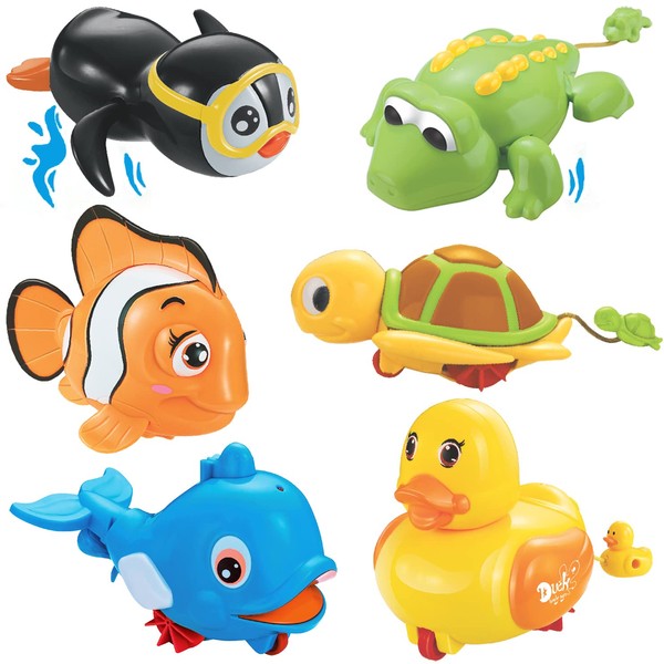 Liberty Imports [6 Pack Swimming Wind Up Sea Animals in The Bathtub Windup Motorized Water Toy for Children Kids Toddlers Bath Time Fun (Turtle, Fish, Duck, Dolphin, Penguin, Alligator)