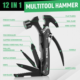 Cool Gadget Gifts for Women,12-in-1 Multitool Hammer, Cool Men Birthday Gifts for Dad, Husband, Boyfriend, Essential for Camping, Hiking, Stocking Stuffers for Men Who Have Everything, Black