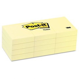 Post-it : Original Notes, 1-1/2 x 2, Canary Yellow, 12 100-Sheet Pads per Pack -:- Sold as 2 Packs of - 12 - / - Total of 24 Each