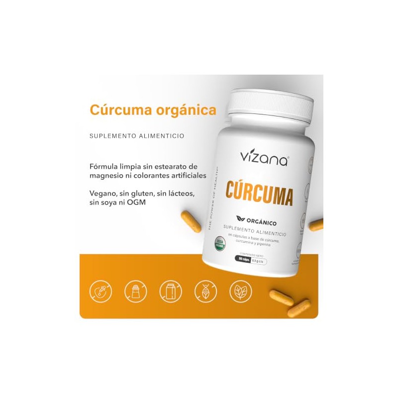 VIZANA NUTRITION | Cúrcuma Organica c/Piperina y Curcumina en Cápsulas