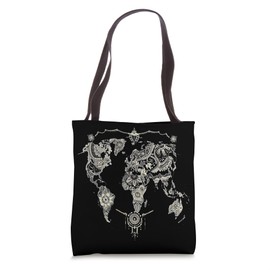 Bohemian World Map Decor Tote Bag