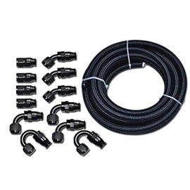 TT Racing -6 AN6 PTFE Swivel Fittings + Black Nylon Fuel Line Hose Kit E85 30FT NLPTFEAN6_KIT_XL_BK