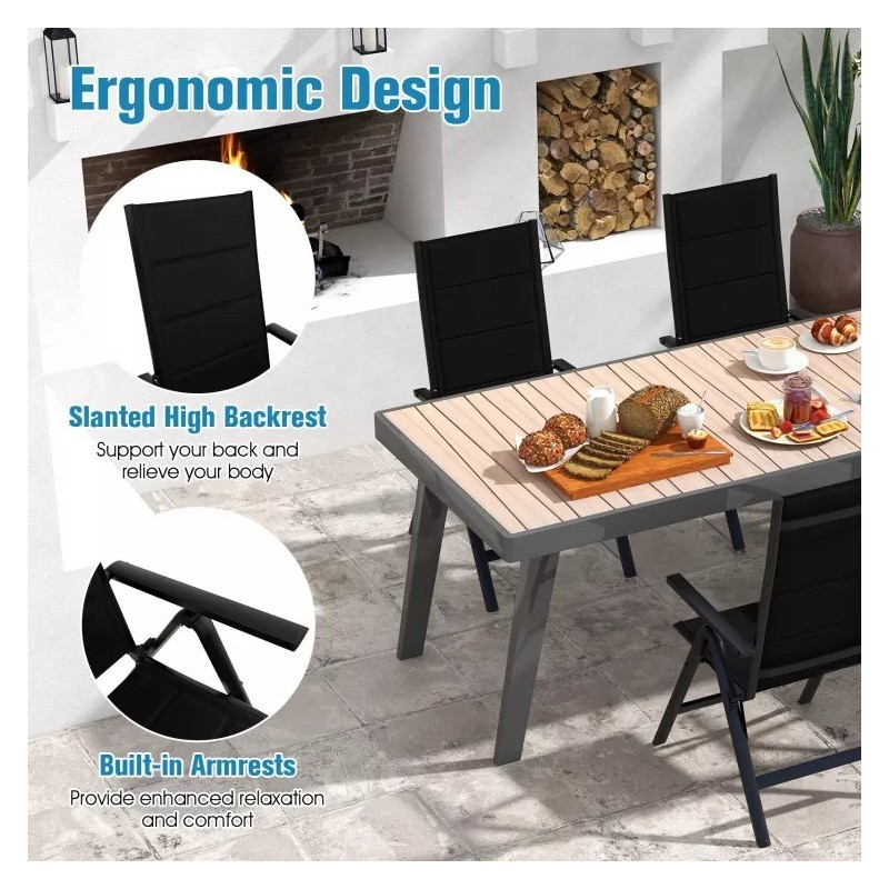 Costway Patio Outdoor Dining Chair High Back Armchair w/7 Position