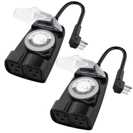 G-Homa 24 Hour Mechanical Outdoor Timer Outlet, Outdoor Timer for Lights, Waterproof, 2 Grounded Outlets, 15A 1/2HP, Heavy Duty, ETL Listed (2 Packs)