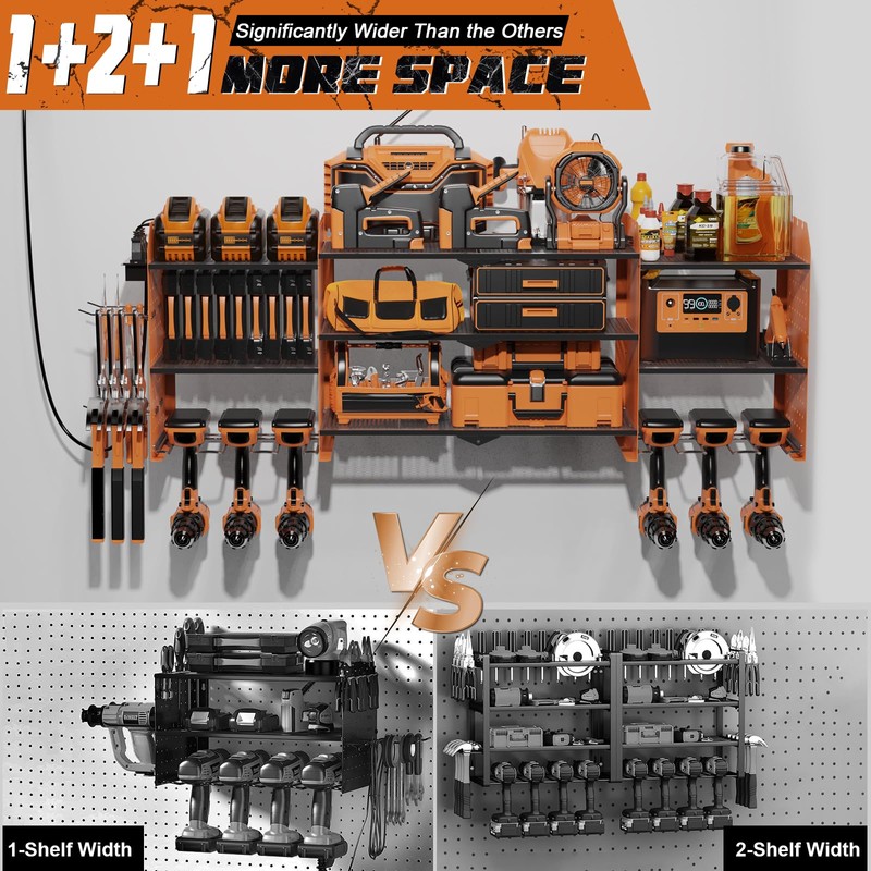 Xankzi Power Tool Organizer Wall Mount, Expanded Width Garage Storage