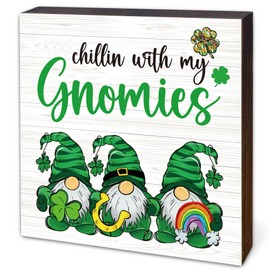 St. Patrick's Day Decorations, St Patricks Day Gnomes Decor, Irish Gifts for Women, Rustic Green Shamrock Wood Block Sign for Home Party Shelf Table Tiered Tray Decor, 4.7" x 4.7"-A01
