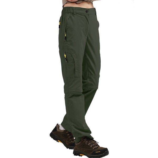 Women's Hiking Pants Quick Dry Convertible Stretch Lightweight Outdoor UPF 50 Fishing Safari Capri Zipper Pockets, 4409,Army Green,US 10/30