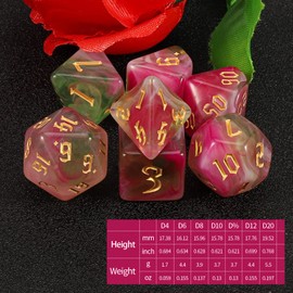 QMAY DND Dice Set -D&D Polyhedral Dice (7 Pcs) for Dungeons and Dragons (Pink Light Green)