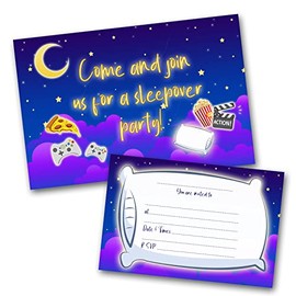 Sleepover Party Invitations Pack & Invites Envelopes (WRITE ON) (Blue Pack of 8)