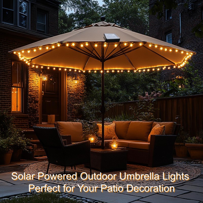 Patioman LED String Lights for Patio Umbrella - 60 Shatterproof