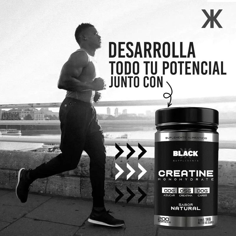 Creatina Monohidratada Black Supplements 1kg 200 Servicios Natural