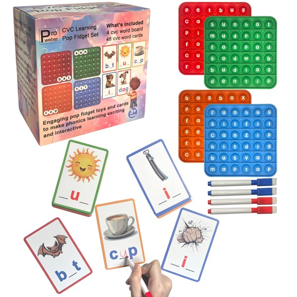 Proweber Proweber CVC Learning Pop Fidget Set with Flash Cards