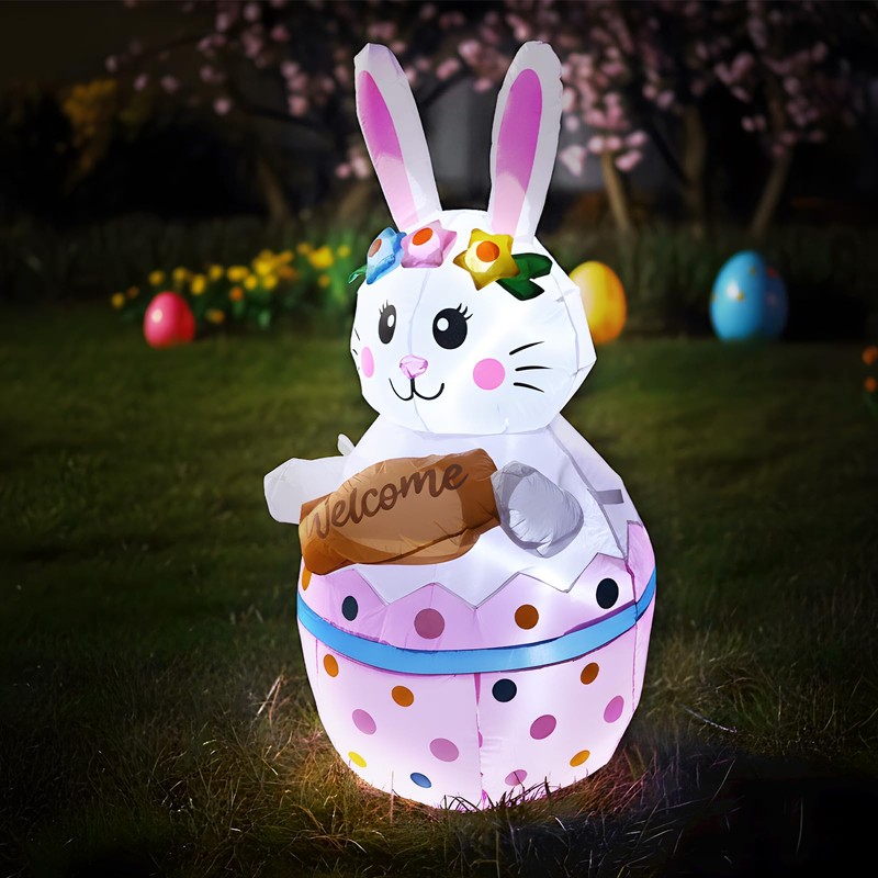 4FT Candy Bunny Easter Inflatables Outdoor Decorations Built-in LED Lights