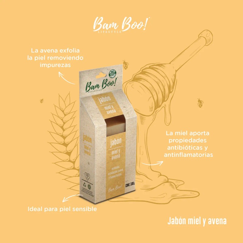 Bamboo Jabón Artesanal Natural Miel y Avena - Unidad -