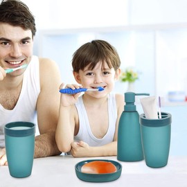 iMucci 8Pcs Blue Bathroom Accessories Set - with Trash Can Toothbrush Holder Soap Dispenser Soap and Lotion Set Tumbler Cup…