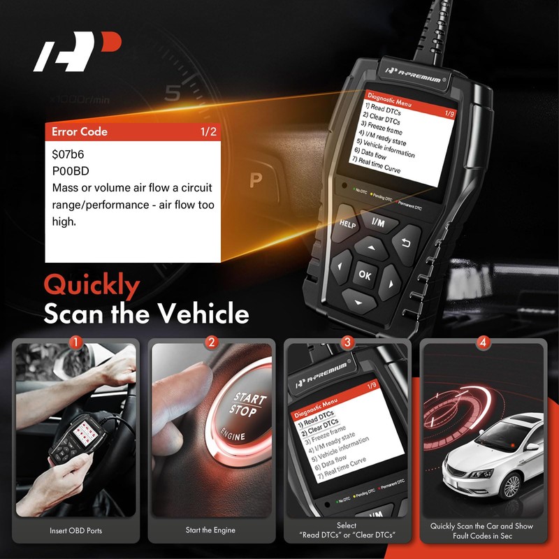 A-Premium AD200 Professional OBD2 Scanner Car Diagnostic Tool, OBDII EOBD