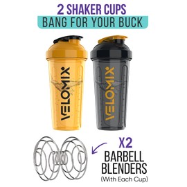 VELOMIX -2 Pack- 28 oz Protein Shaker Bottles for Protein Mixes - 2x Wire Whisk | Leak Proof Shaker Cups for Protein Shakes | Protein Shaker Bottle Pack (Golden Stone)