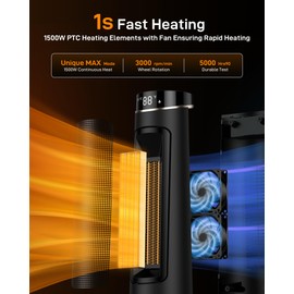 Dowenow 31" Space Heater for Large Room, Tower Heater for Indoor Use, 1500W PTC Ceramic Heater with 3D Flame Effect, 90°Oscillating With Remote, for Office, Living Room, Bedroom, garages