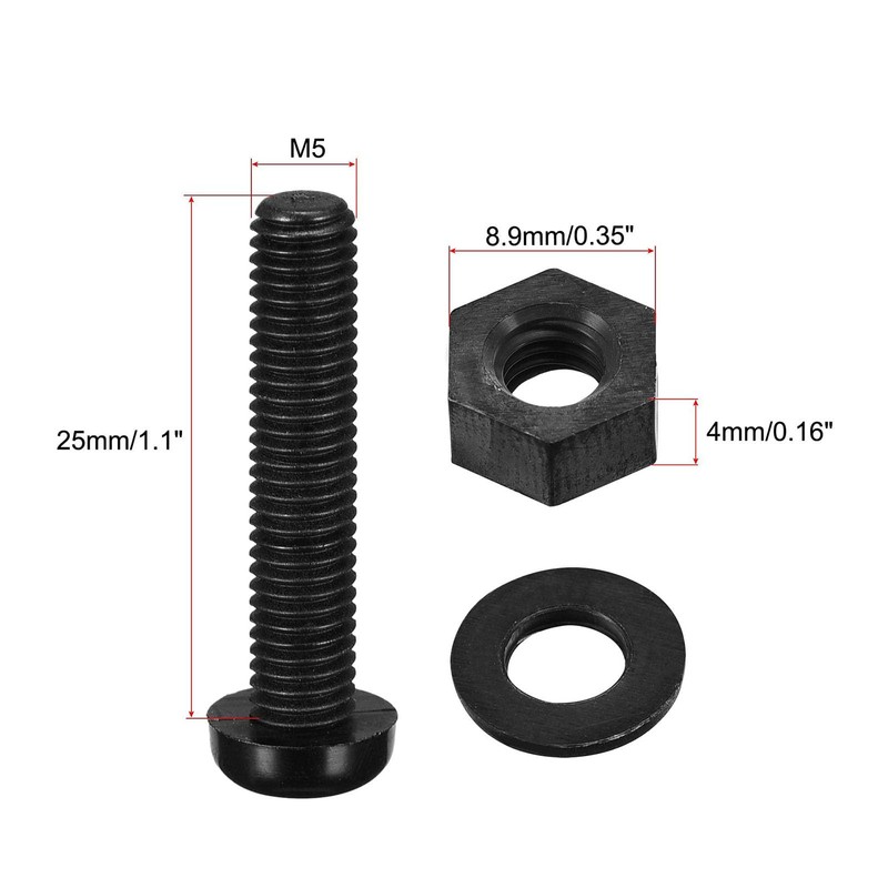 TOP-VIGOR 20Pcs M5x25mm Nylon Screw Nut Washer Assortment Kit, Round