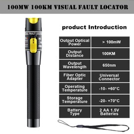 Visual Fault Locator, 100mW Fiber Optic Cable Tester Meter VFL Fiber Optic Tester Kit - Include Single Mode 9/125um FC Male to LC Female Adapter.（100-120KM）