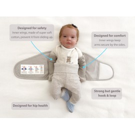 Baby Arm Swaddle | Adjustable Swaddle Wrap for Newborns and Infants – Dual-Wing Design Comfortably Secures Arms Only | Ultra-Soft Cotton (Grey, Small)